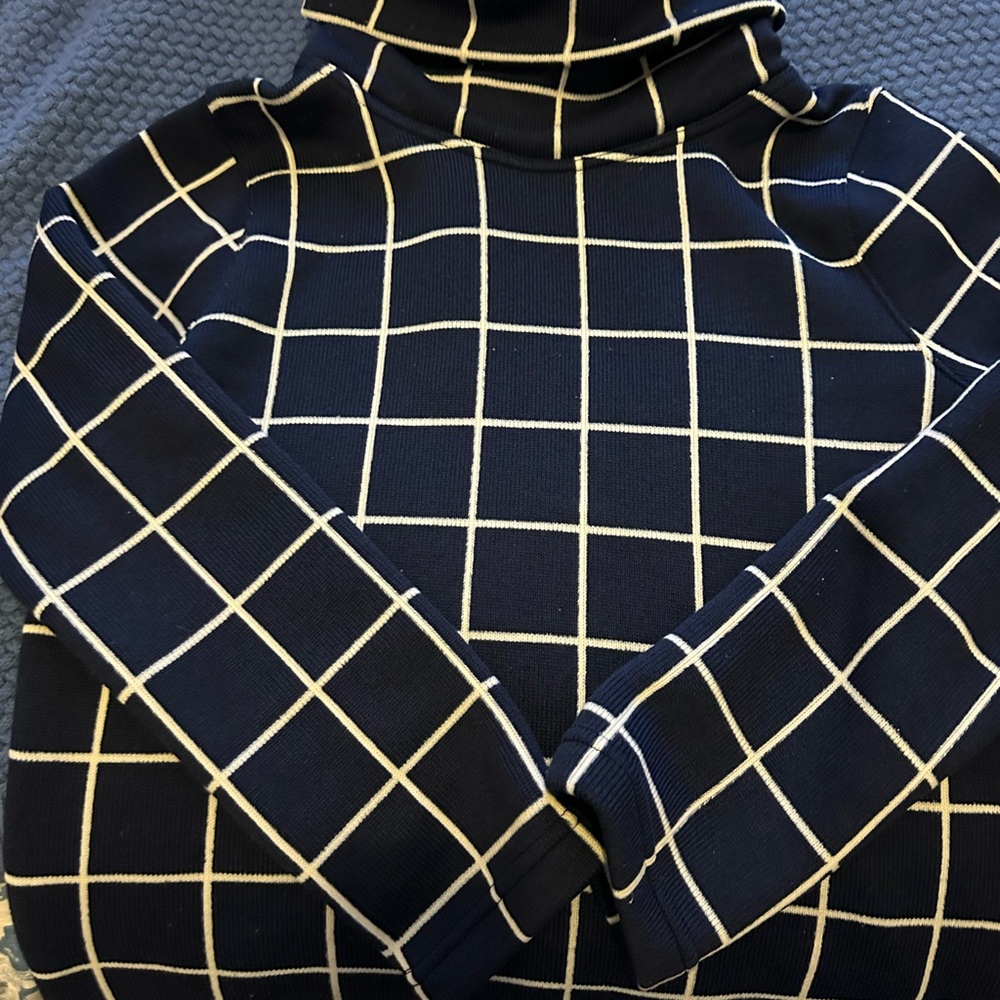 J. Crew Navy Blue Grid Turtleneck Sweater